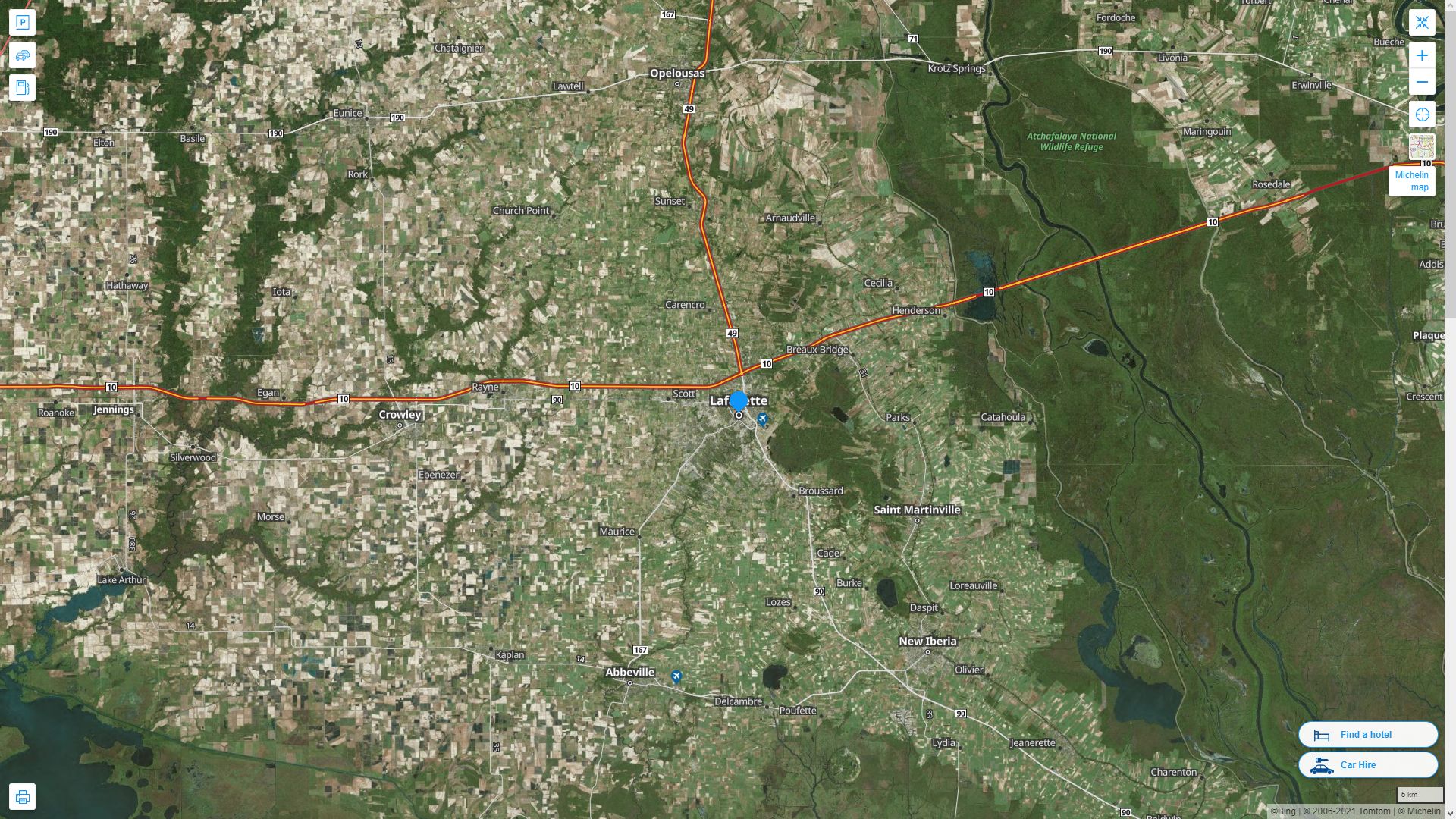 Lafayette Louisiana Highway and Road Map with Satellite View